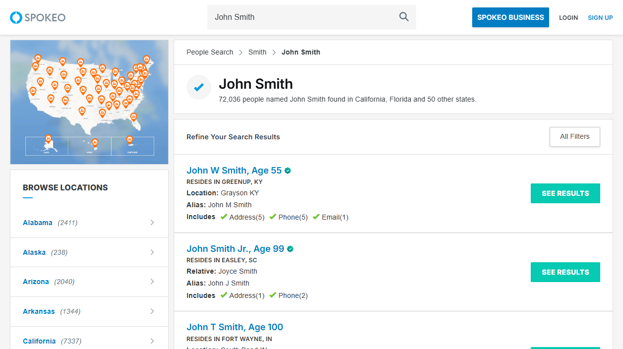 Spokeo search results: find the listing that matches you and copy its URL